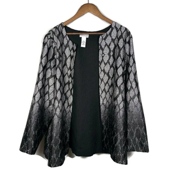 Catherines Womens Ombre Reversible Open Front Jacket Size 0X Black Silver‎ Glam - Picture 1 of 8